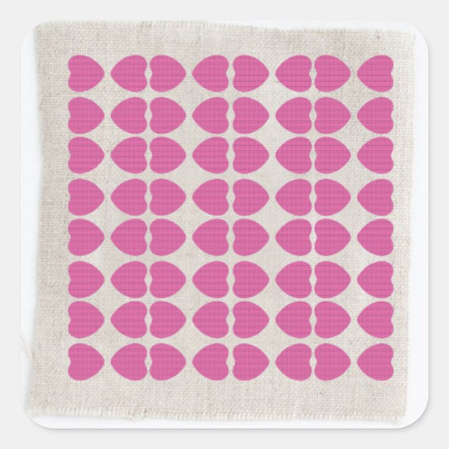 STICKER CARRÉ TISSU DE COEUR ROSE (Devant)