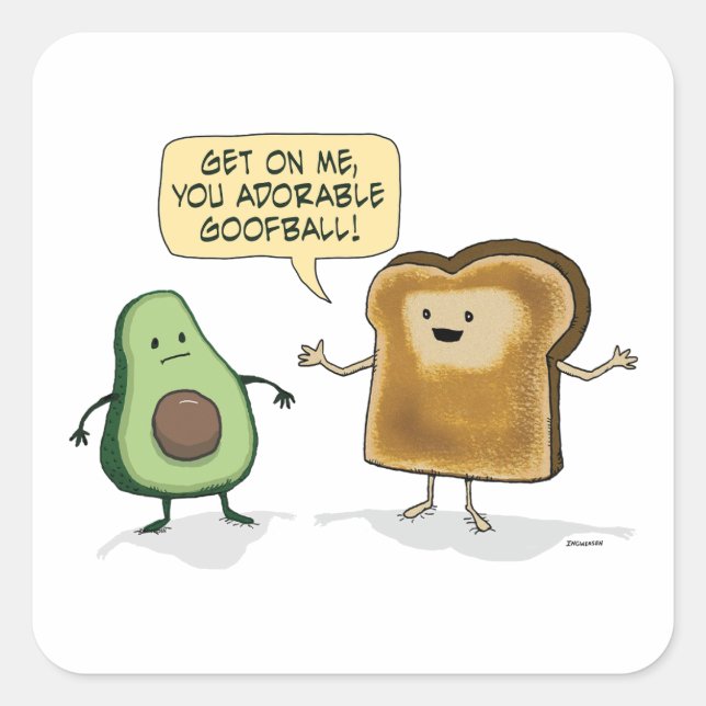 Sticker Carré Toast Avocado mignon et amusant (Devant)