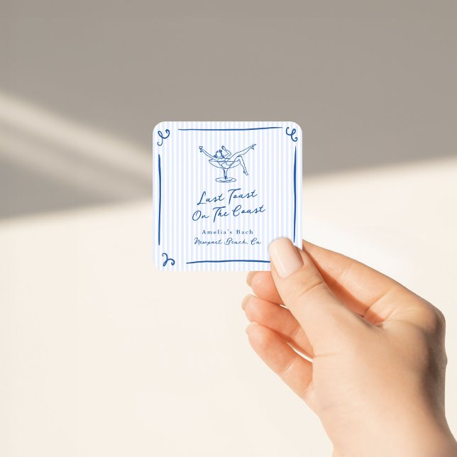 Sticker Carré Toast Dernier bleu à main blanche tiré sur la côte (Créateur téléchargé)