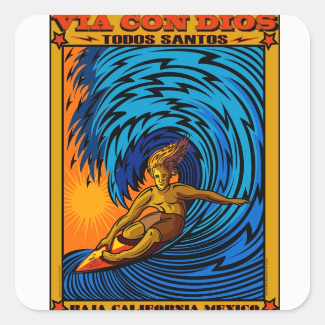STICKER CARRÉ TODOS SANTOS SURF BAJA MEXICO (Devant)