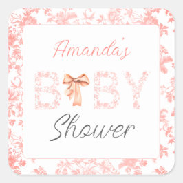 Sticker Carré Toile de Bow rose de Jouy Baby shower floral