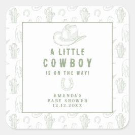 Sticker Carré Toile de Jouy Green Cowboy Baby shower occidental