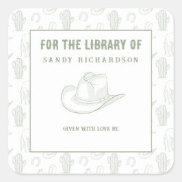 Sticker Carré Toile de Jouy Green Cowboy - Pour la bibliothèque