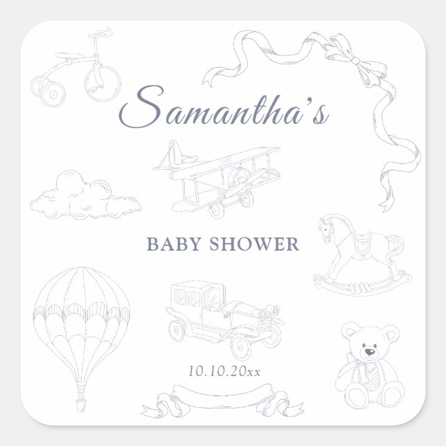 Sticker Carré Toile de Jouy Nursery Baby Shower (Devant)