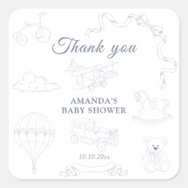 Sticker Carré Toile de Jouy Nursery Baby Shower Thank you