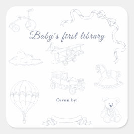 Sticker Carré Toile de Jouy Nursery Baby's first library