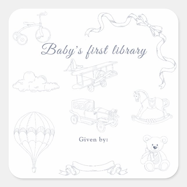 Sticker Carré Toile de Jouy Nursery Baby's first library (Devant)