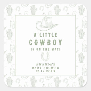 Sticker Carré Toile de Jouy Vert Baby Shower Western Cowboy