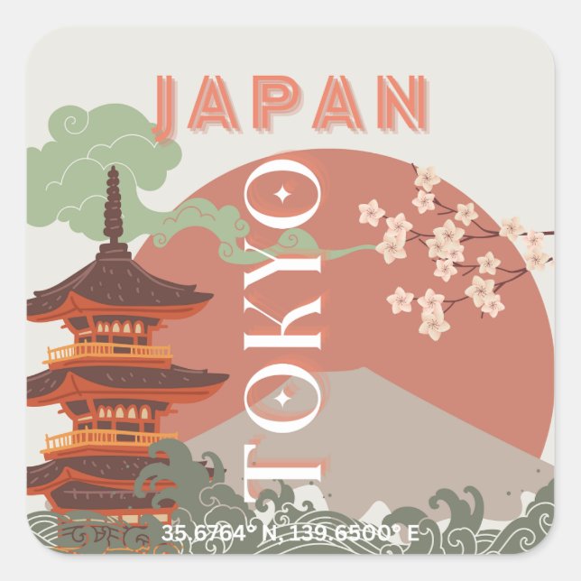 Sticker Carré Tokyo Japan Travel Art, Retro Travel Art (Devant)