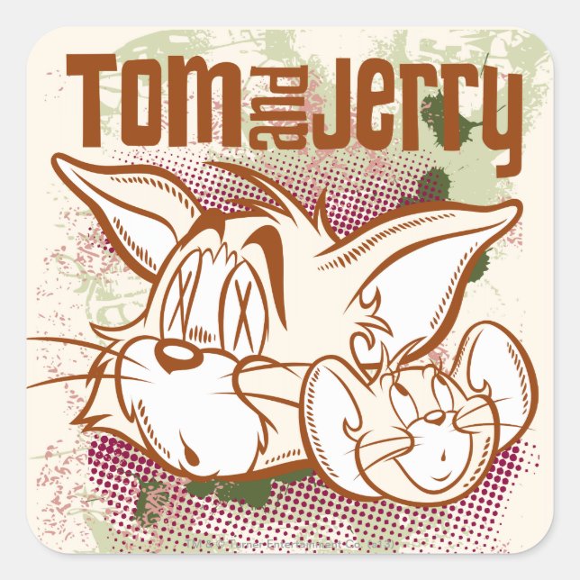 Sticker Carré Tom et Jerry Brown et vert (Devant)