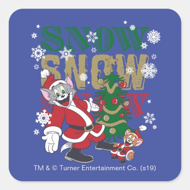 Sticker Carré Tom et Jerry Santas By The Tree (Devant)
