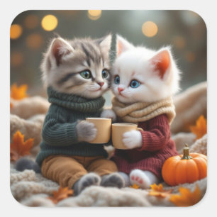 Sticker Carré Tom & Luna – Câlin de citrouille cosy