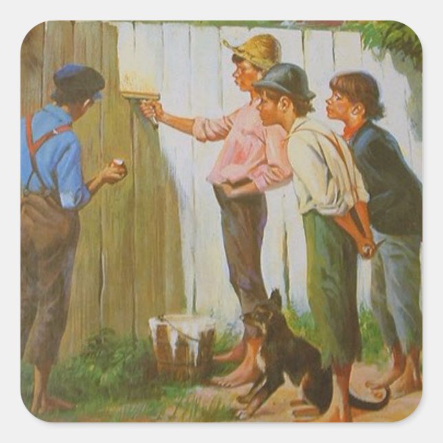 Sticker Carré Tom Sawyer blanchit la clôture (Devant)
