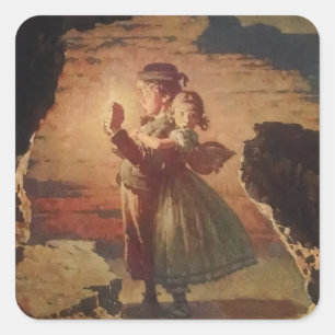 Sticker Carré Tom Sawyer et Becky Thatcher dans la grotte
