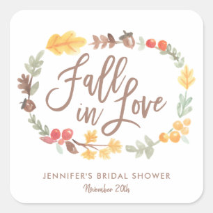 Sticker Carré Tombent amoureux Bridal Shower Aquarelle Automne
