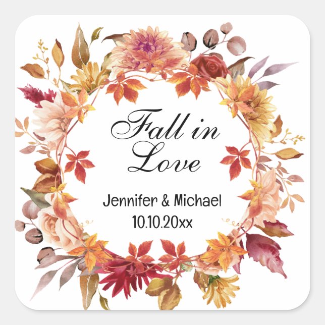 Sticker Carré tomber amoureux, mariage botanique d'automne (Devant)