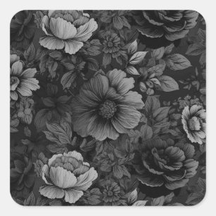 Sticker Carré Tons de gris floral