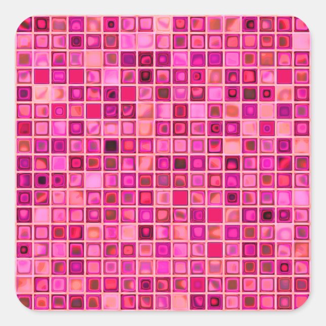 Sticker Carré Tons De Mosaïque "Aquarelle" Rose Foncé Motif (Devant)