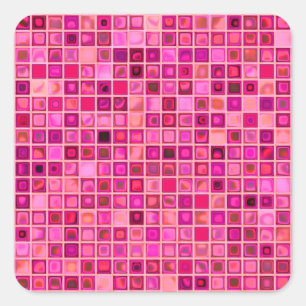 Sticker Carré Tons De Mosaïque "Aquarelle" Rose Foncé Motif