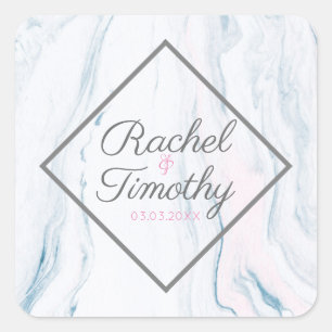 Sticker Carré Tons Pastel Marbre Pierre - Enregistrer La Date