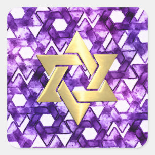 Sticker Carré Tons pourpres bat mitzvah Star Damask