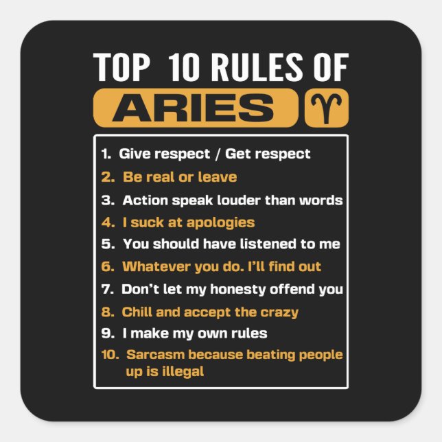 Sticker Carré Top 10 règles du Taurus, Taurus Traits Faits Horos (Devant)