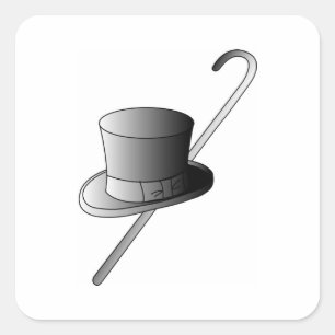 Sticker Carré Top Hat et Canne