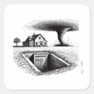 Sticker Carré Tornado Maison Cave avec Croix