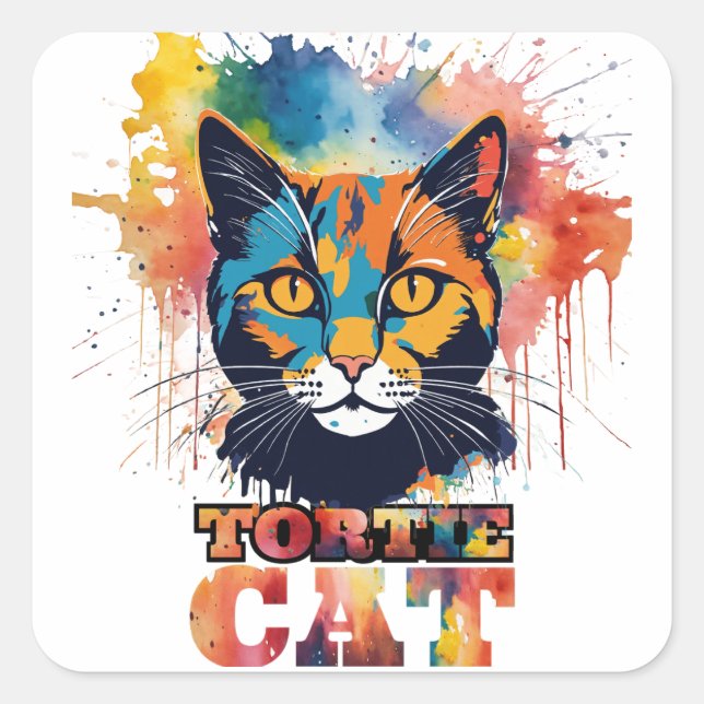 Sticker Carré Tortie Cat (Devant)