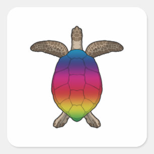 Sticker Carré Tortue aux couleurs arc-en-ciel