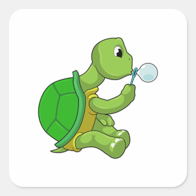 Sticker Carré Tortue avec bulles de savon (Devant)