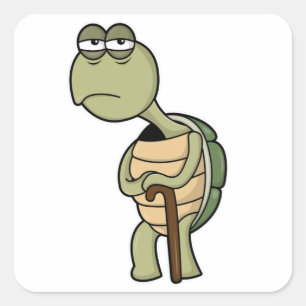 Sticker Carré Tortue avec coquille et bâton de marche