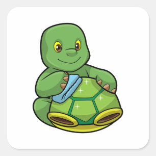 Sticker Carré Tortue avec coquille et chiffon de nettoyage