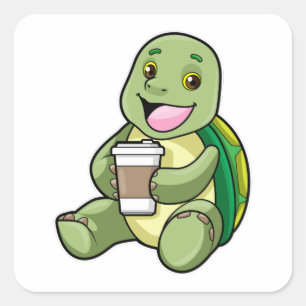 Sticker Carré Tortue avec Shell & Café à aller