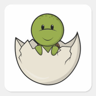 Sticker Carré Tortue comme bébé avec coquille d'oeuf