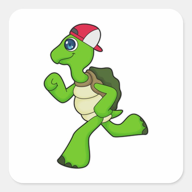 Sticker Carré Tortue comme coureur avec Casquette (Devant)