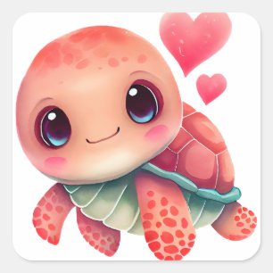 Sticker Carré Tortue de la Saint-Valentin au cœur mignon