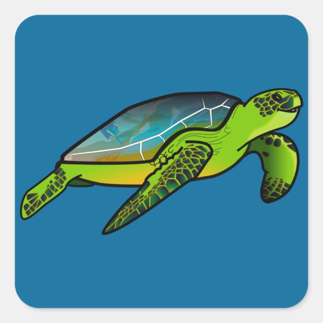 Sticker Carré Tortue de mer (Devant)