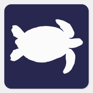 Sticker Carré Tortue de mer bleue et blanche