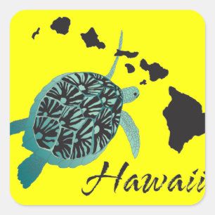 Sticker Carré Tortue de mer d'Hawaï