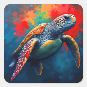 Sticker Carré Tortue de mer en haute mer