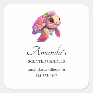 Sticker Carré Tortue de mer rose Whimsical & Cute Business