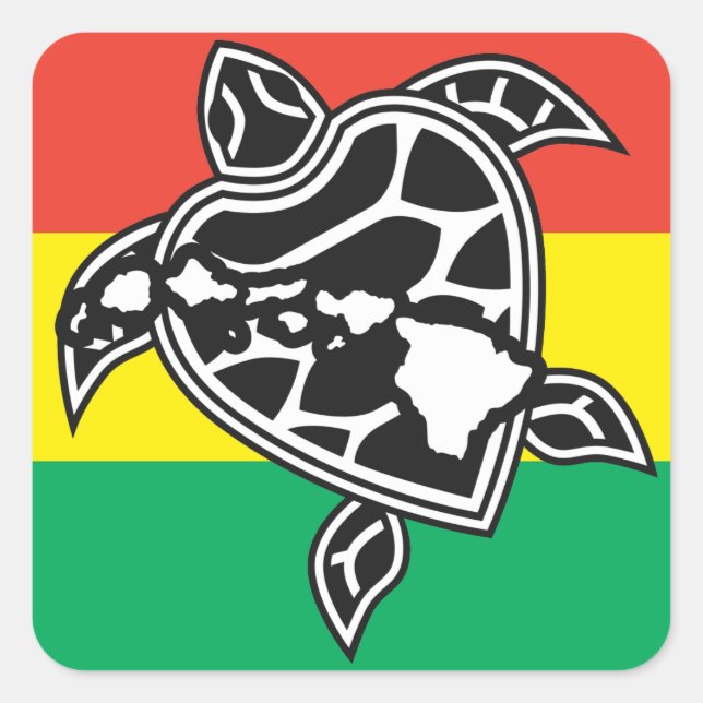 Sticker Carré Tortue de Reggae d'Hawaii (Devant)