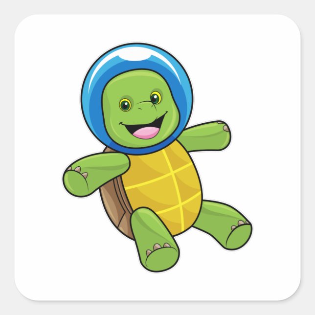 Sticker Carré Tortue en astronaute avec boule de verre (Devant)
