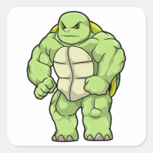 Sticker Carré Tortue en Bodybuilder avec Six pack