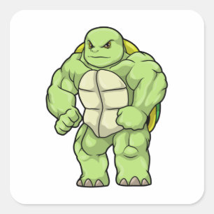 Sticker Carré Tortue en Bodybuilder avec Six pack