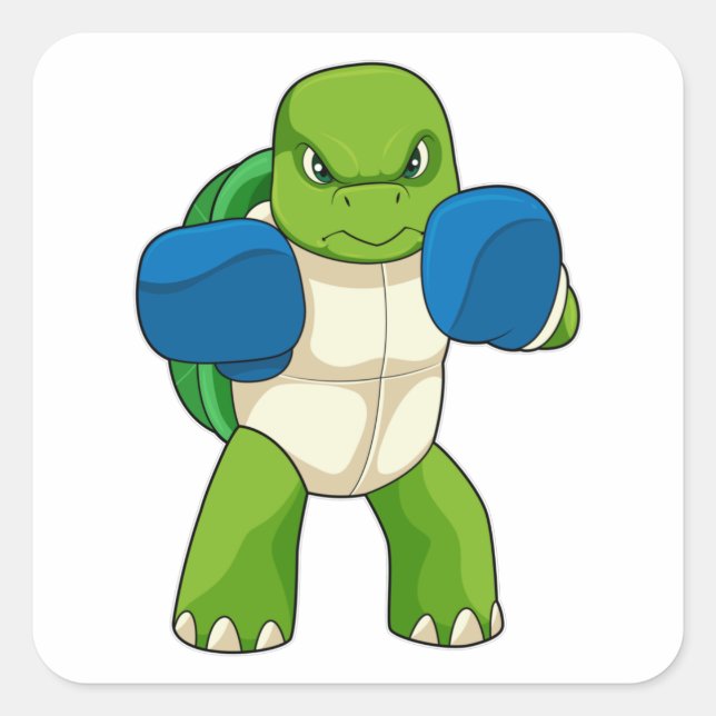 Sticker Carré Tortue en boîte avec gants de boxe (Devant)