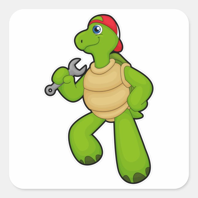 Sticker Carré Tortue en mécanique avec clé et Casquette (Devant)