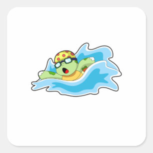 Sticker Carré Tortue en nage dans l'eau