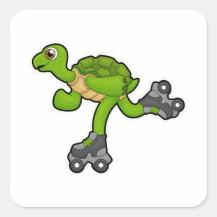 Sticker Carré Tortue en patinage avec roulettes